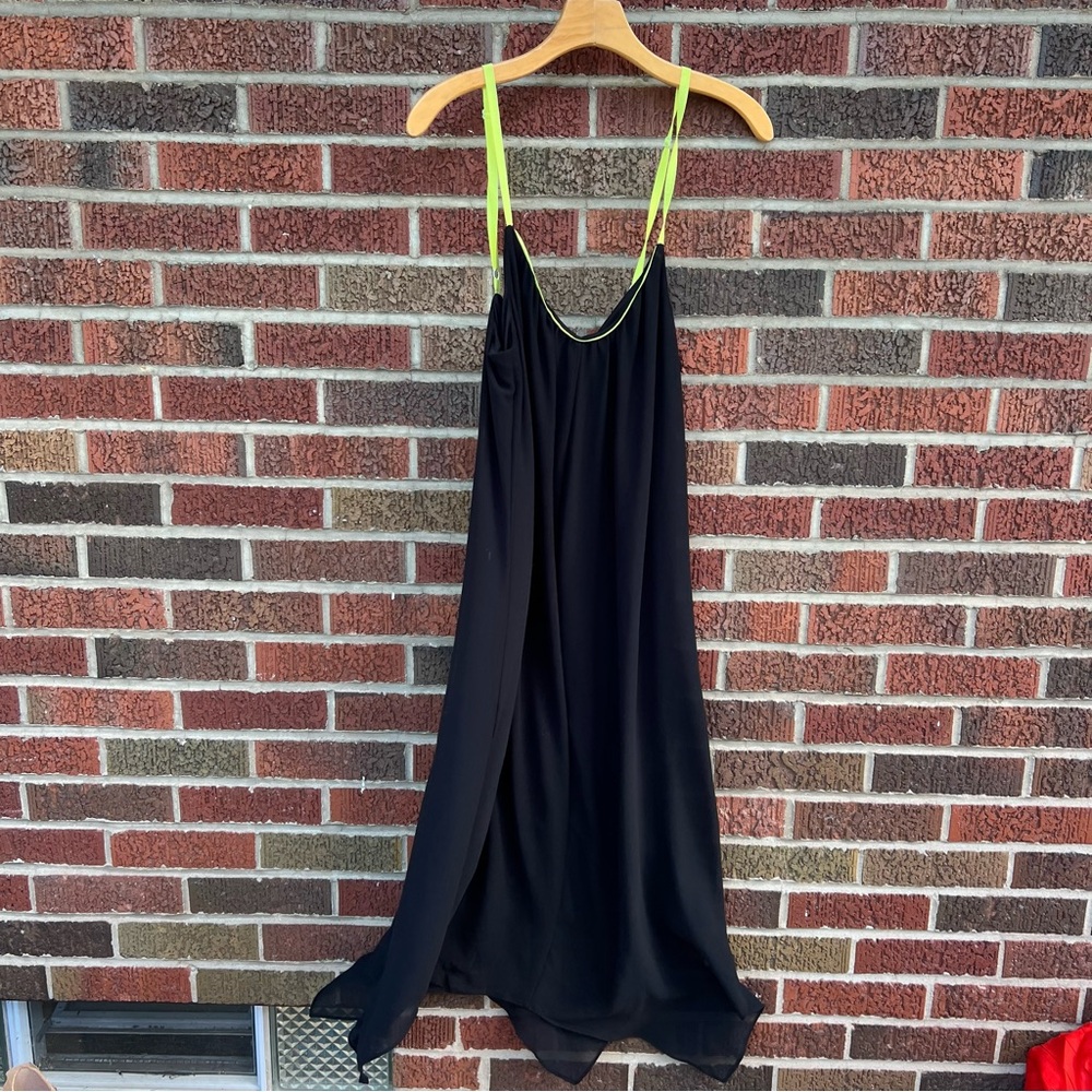 Black and Neon Yellow Spaghetti Strap Chiffon Flowy Maxi Dress